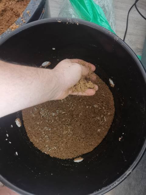 bucket with mushroom substrate